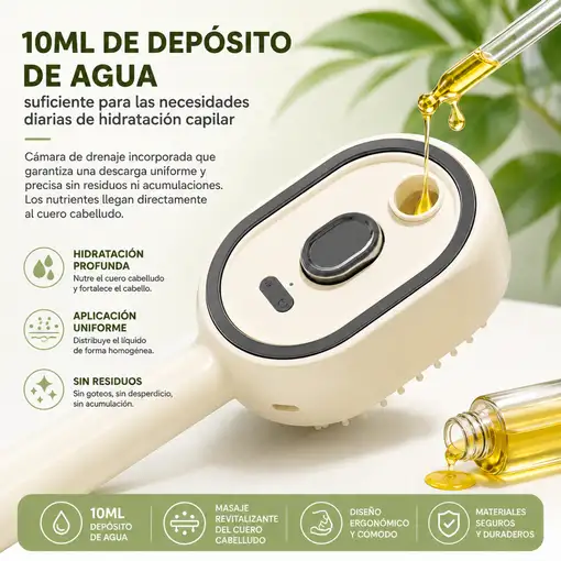Cepillo Capilar Klack Pulverización 10 ml USB-C, Antienredos y Antiestático Masaje