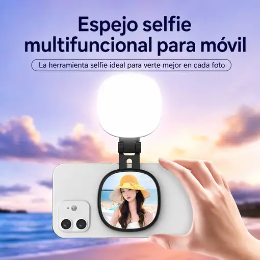 Espejo Selfie Magnético Klack para Móvil con Luz LED, Giro 360° y 270°
