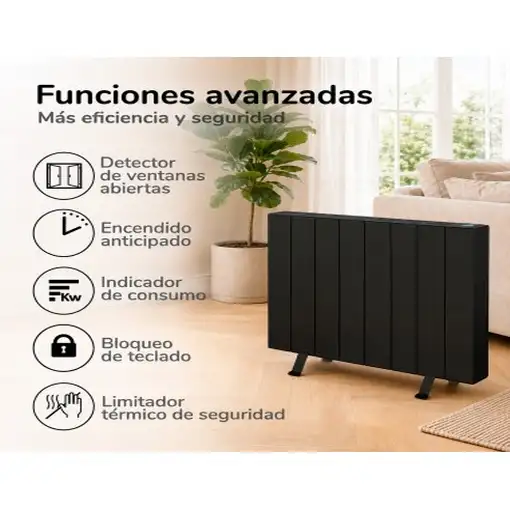 Emisor térmico seco ELIAN 1500 W negro con patas incluidas, Programable 24/7