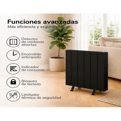 Emisor térmico seco ELIAN 1000 W negro con patas incluidas, Programable 24/7