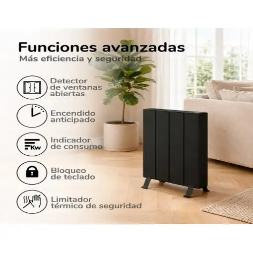 Emisor térmico seco ELIAN 500 W negro con patas incluidas, Programable 24/7
