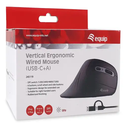 Equip 245119 ratón Universal Mano derecha USB Type-A + USB Type-C Óptico 7200 DPI