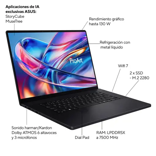 ASUS ProArt portátil H7606WX-SE024W Copilot+ PC 16 " 370 64 GB RAM 4000 GB SSD Sys