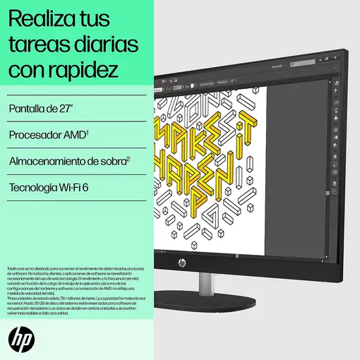 HP 27-cr0025ns AMD Ryzen™ 3 7320U 68,6 cm (27\) 1920 x 1080 Pixeles PC todo en uno