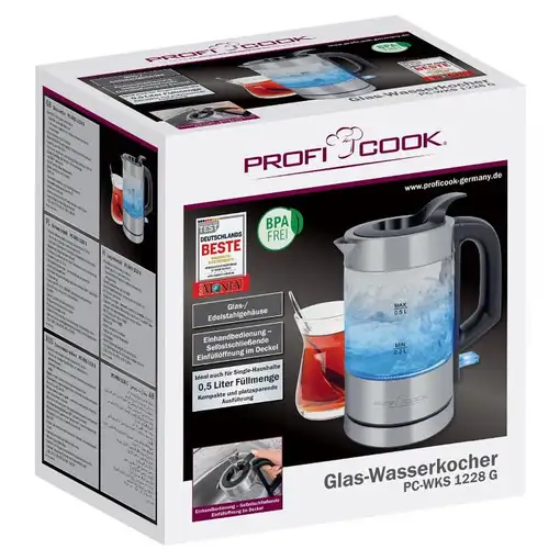 ProfiCook PC-WKS 1228 G tetera eléctrica 0,5 L 1100 W Acero inoxidable, Transparen