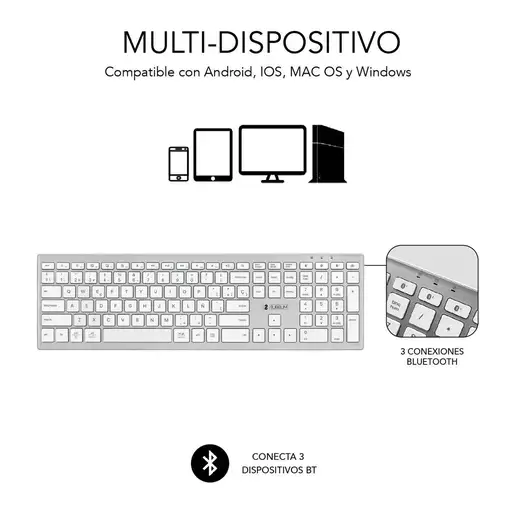Teclado Pure Extended  Extendido Inalámbrico Bluetooth  BlancoPlata