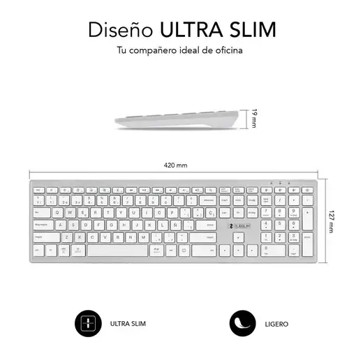 Teclado Pure Extended  Extendido Inalámbrico Bluetooth  BlancoPlata
