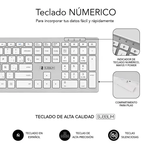 Teclado Pure Extended  Extendido Inalámbrico Bluetooth  BlancoPlata