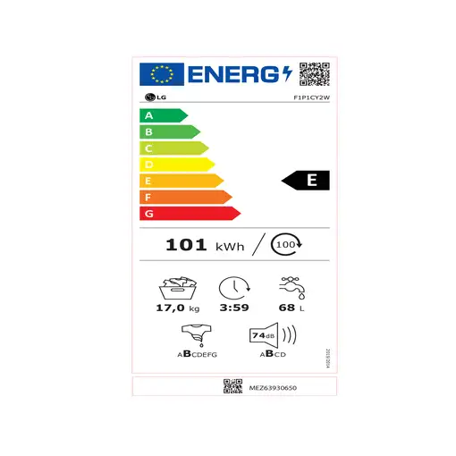 LG F1P1CY2W lavadora Carga frontal 17 kg 1100 RPM Blanco