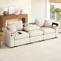 Sofá CollaHausse en chenilla, con cojines, mesa abatible, puerto USB, portavasos Sofá CollaHausse en chenilla, con cojines, mesa abatible, puerto USB, portavasos