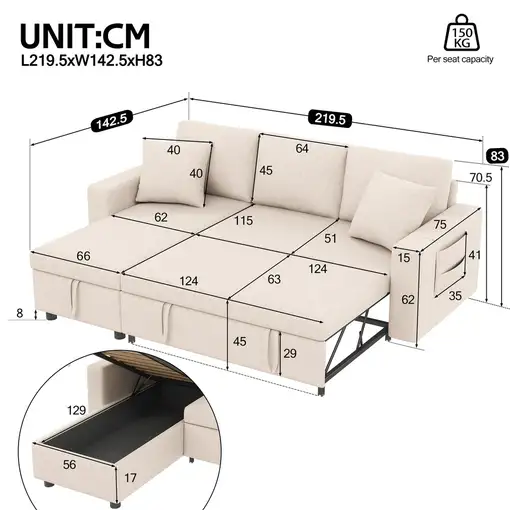 Sofá cama CollaHausse Función de cama, Forma en L, Chaise longue