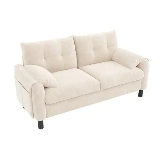Sofá CollaHausse en chenilla, 2 plazas, Cojines gruesos, Escandinavo, Beige