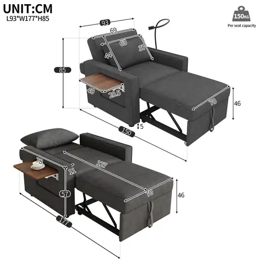 Sofá cama CollaHausse en terciopelo acanalado, Plegable, Multifuncional