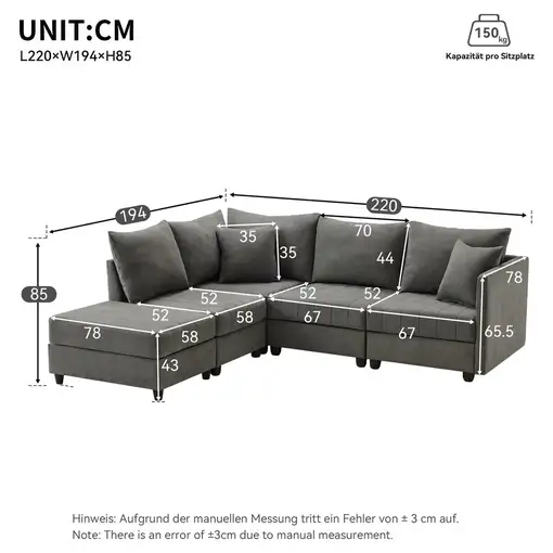 Sofá de esquina CollaHausse Modular, Con puf convertible, Forma en L, Forma en U