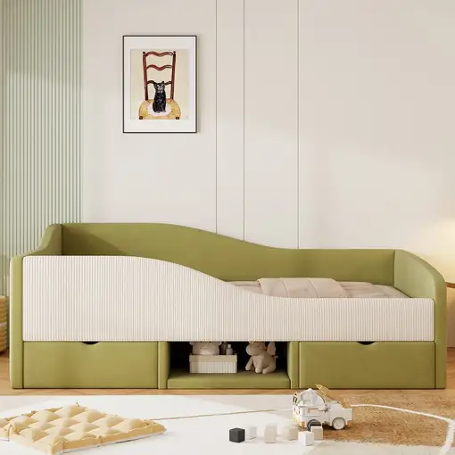 Cama CollaHausse en terciopelo, Multifunción, Dos cajones 90x190cm