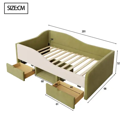 Cama CollaHausse en terciopelo, Multifunción, Dos cajones 90x190cm