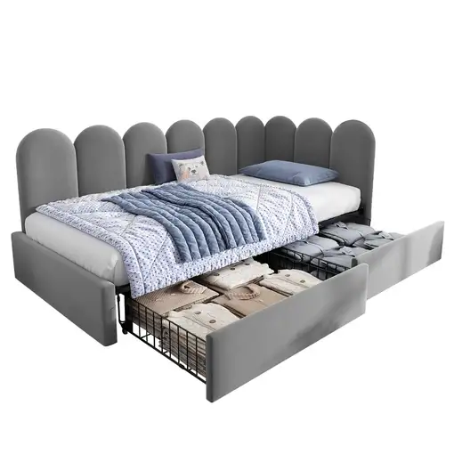 Cama CollaHausse en terciopelo, Con cajones, Con somier de láminas 90x190cm