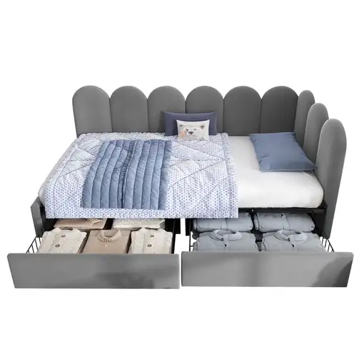 Cama CollaHausse en terciopelo, Con cajones, Con somier de láminas 90x190cm