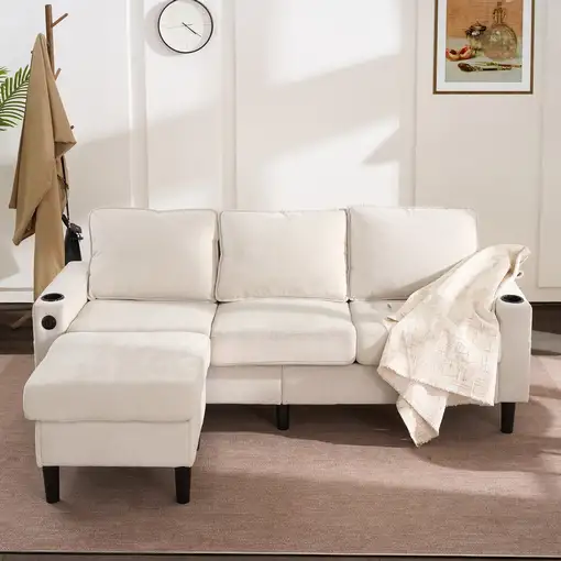 Sofá CollaHausse en tela, ángulo en L, sofá cama, puertos USB, puerto Type-C Sofá CollaHausse en tela, ángulo en L, sofá cama, puertos USB, puerto Type-C