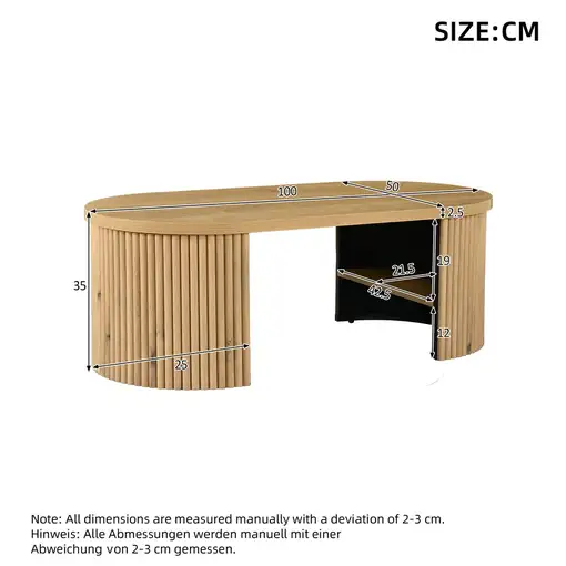 Mesa de centro CollaHausse en mdf, Ovalado 100x50x35cm