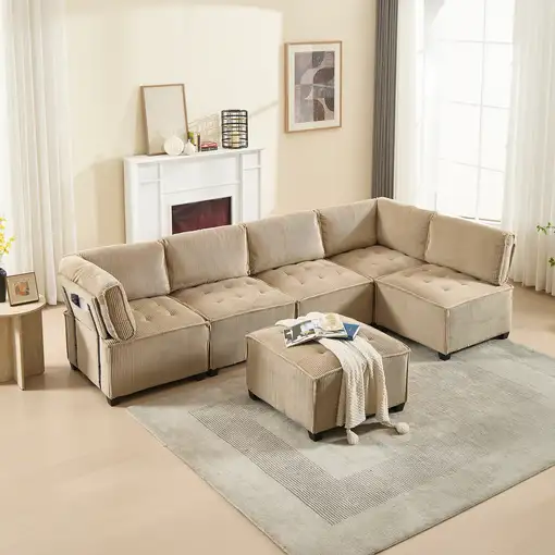 Sofá modular CollaHausse de pana, Modular, Ergonómico, Bolsillos de almacenamiento Sofá modular CollaHausse de pana, Modular, Ergonómico, Bolsillos de almacenamiento