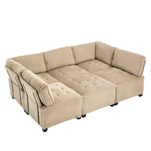 Sofá modular CollaHausse de pana, Modular, Ergonómico, Bolsillos de almacenamiento