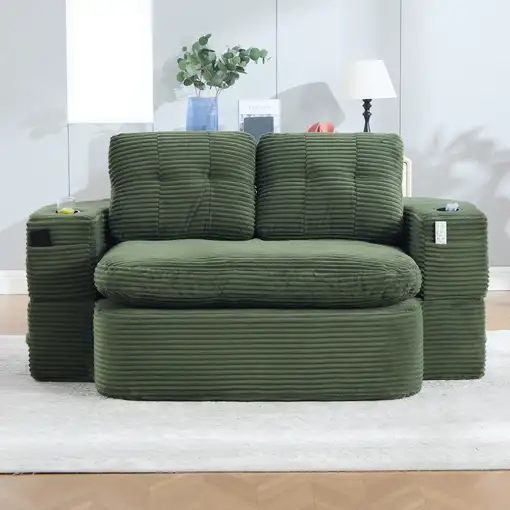 Sillón cama CollaHausse en terciopelo acanalado, 2 en 1, Función de cama