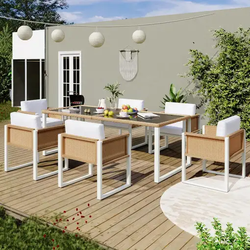 Conjunto de mesa y sillas CollaHausse de poli-ratán, Conjunto de mesa y sillas Conjunto de mesa y sillas CollaHausse de poli-ratán, Conjunto de mesa y sillas
