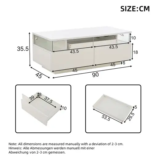 Mesa de centro CollaHausse en vidrio templado, Con tablero 90x45x35.5cm