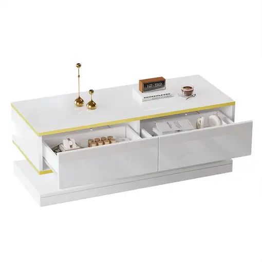 Mesa de centro CollaHausse 2 cajones grandes, Lacado brillante 100x50x38cm