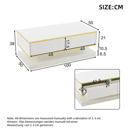 Mesa de centro CollaHausse 2 cajones grandes, Lacado brillante 100x50x38cm