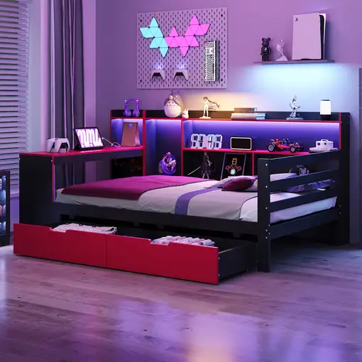 Cama CollaHausse en madera, Con estantería 90x200cm