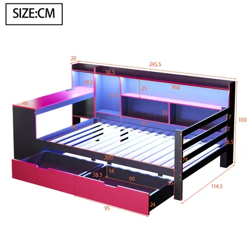 Cama CollaHausse en madera, Con estantería 90x200cm