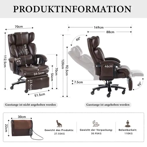 Silla de oficina CollaHausse en cuero PU, Ergonómico, Función de masaje