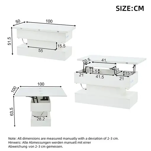 Mesa de centro CollaHausse Con enchufe, USB-C, Puerto USB 100x50x51.5cm