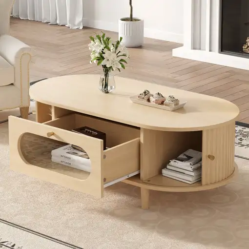 Mesa de centro CollaHausse en madera, 1 cajón, puerta corredera 100x50x36cm