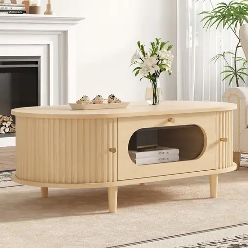 Mesa de centro CollaHausse en madera, 1 cajón, puerta corredera 100x50x36cm