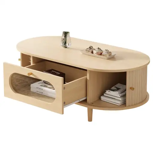 Mesa de centro CollaHausse en madera, 1 cajón, puerta corredera 100x50x36cm