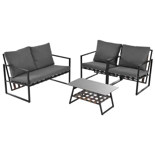 Conjunto de salón de jardín CollaHausse en tela, Sofá, Mesa de centro, Cojines