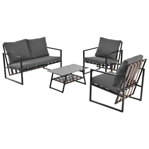 Conjunto de salón de jardín CollaHausse en tela, Sofá, Mesa de centro, Cojines