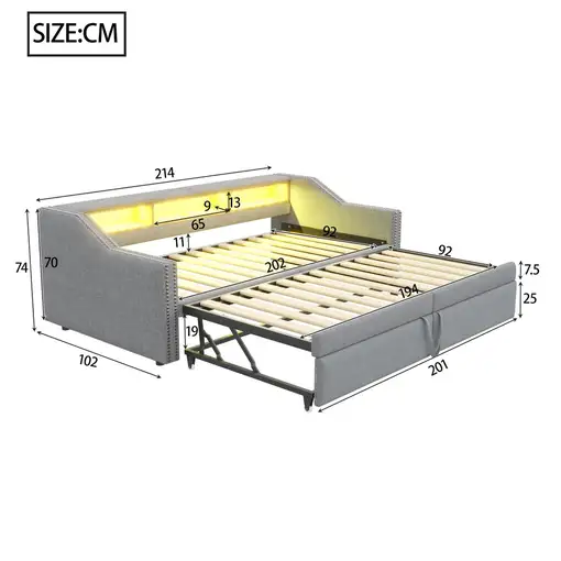 Cama CollaHausse Extensible, Superficie de descanso 90/180 x 200 cm 90/180x200cm
