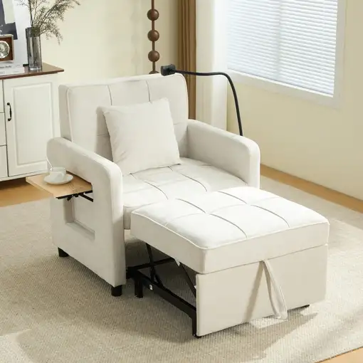 Sillón cama CollaHausse en chenilla, Dos en uno, Con cojín, Bolsillos laterales Sillón cama CollaHausse en chenilla, Dos en uno, Con cojín, Bolsillos laterales