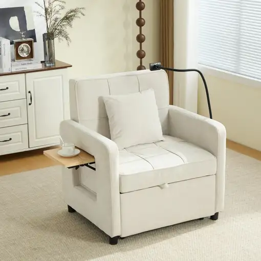 Sillón cama CollaHausse en chenilla, Dos en uno, Con cojín, Bolsillos laterales