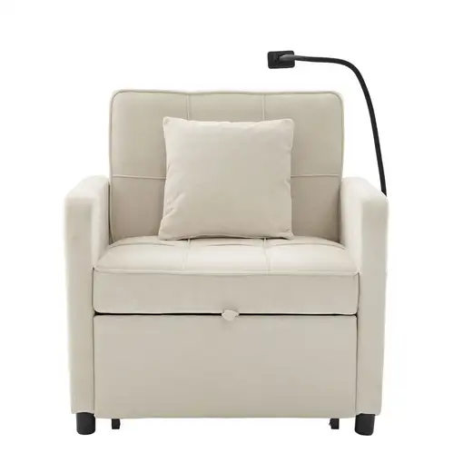Sillón cama CollaHausse en chenilla, Dos en uno, Con cojín, Bolsillos laterales