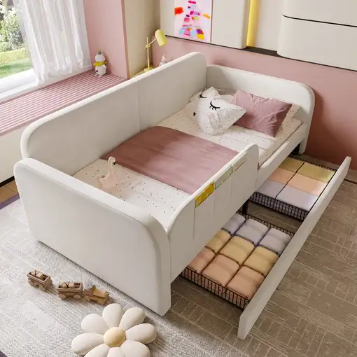 Cama CollaHausse en terciopelo, Somier de láminas 90x200cm