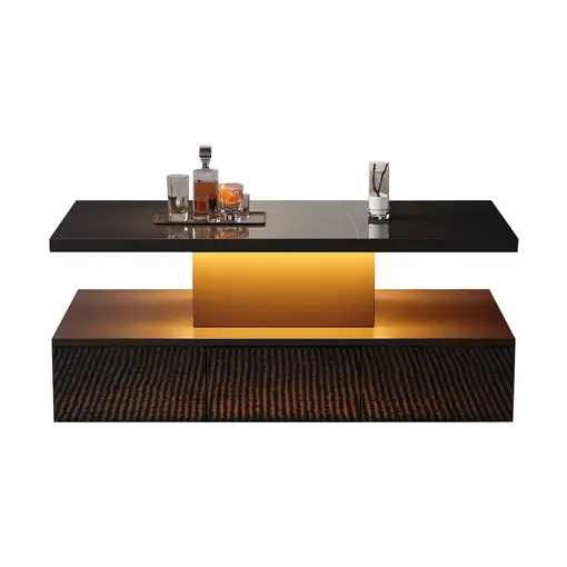 Mesa de centro CollaHausse 2 niveles, LED 16 colores, Brillante, Estante abierto