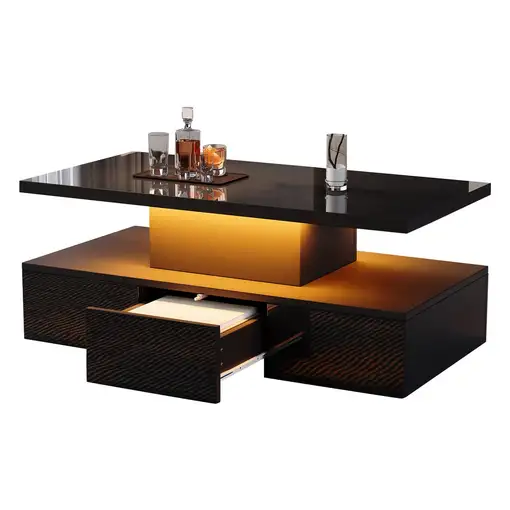 Mesa de centro CollaHausse 2 niveles, LED 16 colores, Brillante, Estante abierto