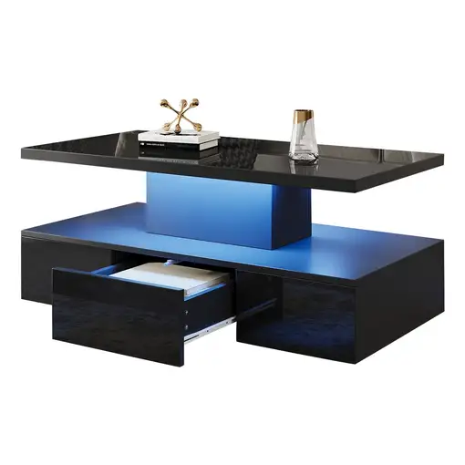 Mesa de centro CollaHausse 2 niveles, LED 16 colores, Brillante, Estante abierto