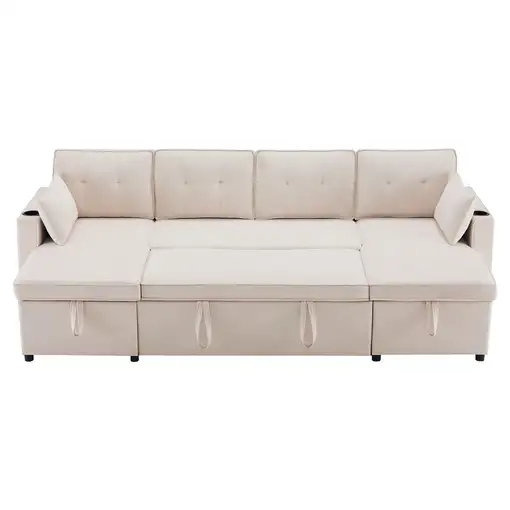 Sofá cama CollaHausse en algodón y lino, Función de cama, Forma en U