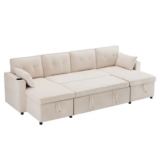 Sofá cama CollaHausse en algodón y lino, Función de cama, Forma en U